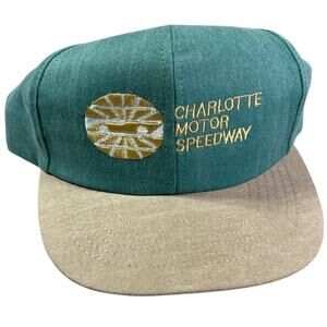 Charlotte Motor Speedway Vintage USA Snapback Hat Green Tan 90s Nascar Track